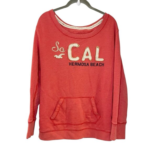 HOLLISTER SO Cal Hermosa Beach Sweatshirt Pink Pullover Pocket Y2K Logo Size M - Picture 1 of 7